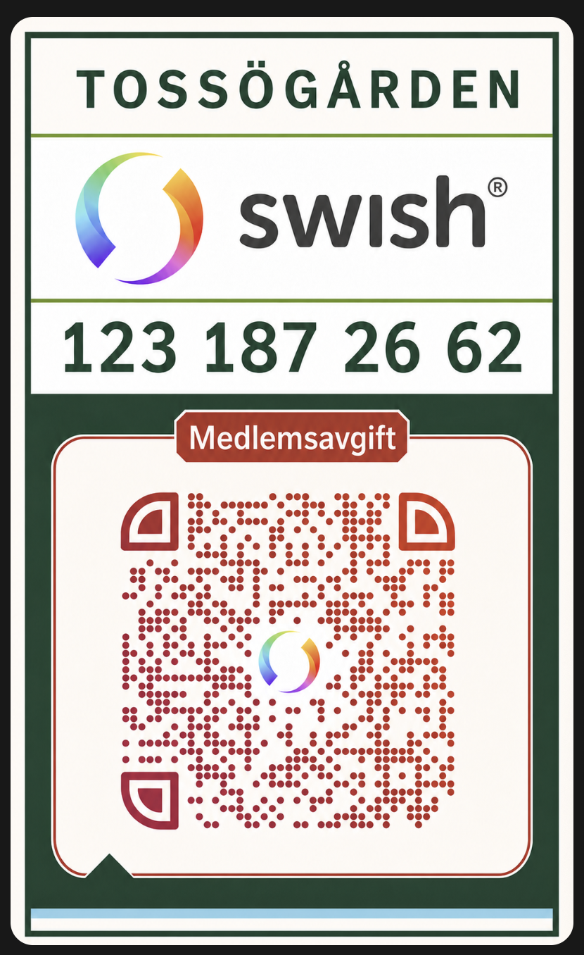 Swish-skylt för Tossögårdens medlemsavgift, nummer 123 187 26 62
